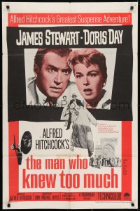 7b534 MAN WHO KNEW TOO MUCH 1sh R1960s James Stewart & Doris Day, directed by Alfred Hitchcock!