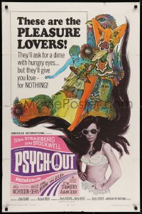 7b687 PSYCH-OUT 1sh 1968 AIP, psychedelic drugs, sexy pleasure lover Susan Strasberg, Dick Clark!