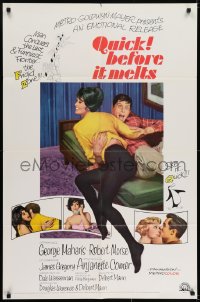7b692 QUICK, BEFORE IT MELTS 1sh 1965 art of sexy Anjanette Comer kissing Robert Morse!