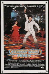 7b731 SATURDAY NIGHT FEVER 1sh 1977 best image of disco John Travolta & Karen Lynn Gorney!