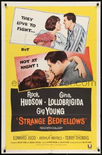 7b800 STRANGE BEDFELLOWS 1sh 1965 Gina Lollobrigida & Rock Hudson love to fight, but not at night!