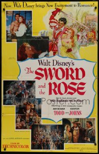 7b826 SWORD & THE ROSE 1sh 1953 Walt Disney, art of Richard Todd swinging sword & Glynis Johns!