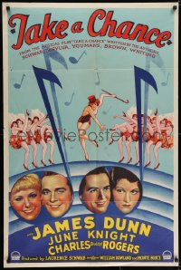 7b828 TAKE A CHANCE style A 1sh 1933 James Dunn & Buddy Rogers in notes + sexy deco dancing girls!