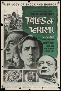 7b832 TALES OF TERROR 1sh 1962 great close up images of Peter Lorre, Vincent Price & Basil Rathbone!