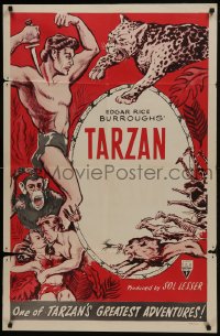 7b834 TARZAN 1sh 1950s RKO, one of his great adventures, art of the hero, jungle animals, rare!