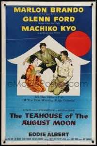7b837 TEAHOUSE OF THE AUGUST MOON 1sh 1956 art of Asian Marlon Brando, Glenn Ford & Machiko Kyo!