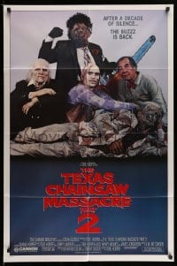 7b845 TEXAS CHAINSAW MASSACRE PART 2 1sh 1986 Tobe Hooper horror sequel, cool family portrait!
