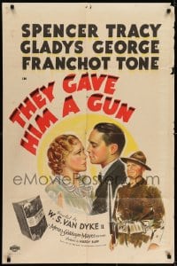 7b855 THEY GAVE HIM A GUN style D 1sh 1937 pretty Gladys George, Spencer Tracy & Franchot Tone!