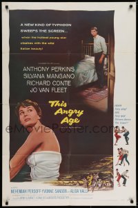 7b861 THIS ANGRY AGE 1sh 1958 great art of Anthony Perkins & pretty Silvana Mangano!