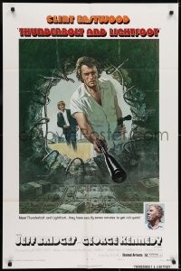 7b871 THUNDERBOLT & LIGHTFOOT style A 1sh 1974 art of Clint Eastwood with HUGE gun by Ken Barr!