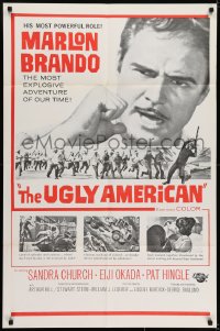 7b905 UGLY AMERICAN military 1sh 1963 artwork of Marlon Brando & Eiji Okada with explosives!