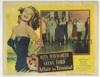 7c276 AFFAIR IN TRINIDAD LC 1952 great image of sexiest Rita Hayworth dancing for Glenn Ford!