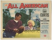 7c284 ALL AMERICAN LC #4 1953 Tony Curtis with football talks to sexy Mamie Van Doren in car!