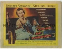 7c055 CRIME OF PASSION TC 1957 sexy Barbara Stanwyck reaches for gun to shoot Sterling Hayden!