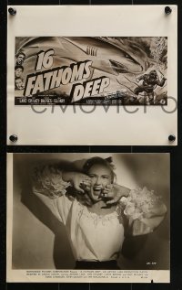 7d793 16 FATHOMS DEEP 3 from 7.5x9.75 to 8x10 stills 1948 Tanis Chandler screaming, two with art!