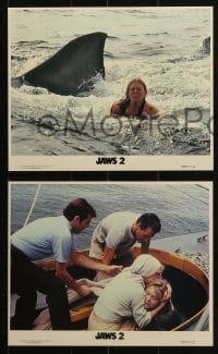 7d233 JAWS 2 4 8x10 mini LCs 1978 Roy Scheider with gun, Lorraine Gary, black title style!