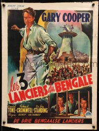 7f206 LIVES OF A BENGAL LANCER Belgian R1940s full-length artwork of Gary Cooper with gun!