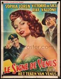 7f224 SIGN OF VENUS Belgian 1956 different art of Sophia Loren, Vittorio De Sica & Raf Vallone!