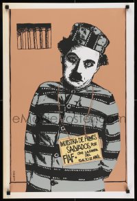 7f059 MUESTRA DE FILMES SALVADOS POR FIAF silkscreen Cuban 1990 Coll art of Chaplin in prison!