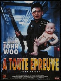7f096 HARD BOILED French 16x21 1992 John Woo, great image of Chow Yun-Fat holding gun and baby!