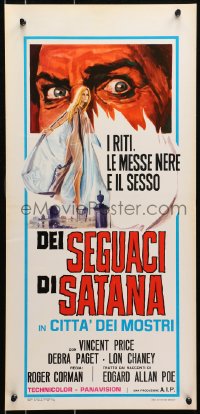 7f829 HAUNTED PALACE Italian locandina R1972 Price, Lon Chaney, Edgar Allan Poe, cool horror art!