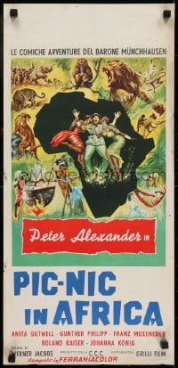 7f871 MUNCHHAUSEN IN AFRIKA Italian locandina 1959 Werner Jacobs' Munchhausen in Afrika, wacky art!