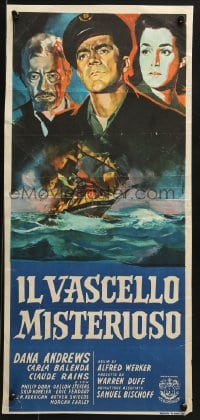 7f901 SEALED CARGO Italian locandina R1960 art of Dana Andrews & Carla Balenda, w/ship exploding!