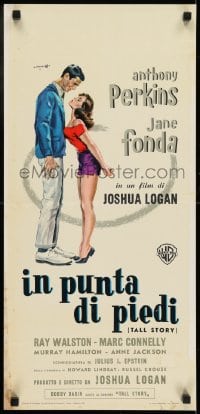 7f914 TALL STORY Italian locandina 1960 Anthony Perkins, early Jane Fonda, Angelo Cesselon art!