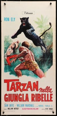 7f921 TARZAN'S JUNGLE REBELLION Italian locandina 1971 Ron Ely in loincloth battles big cat!