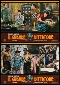 7f992 GREAT DICTATOR group of 9 Italian 18x26 pbustas R1970s Charlie Chaplin wacky WWII comedy!