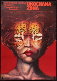 7f625 DEAR WIFE Polish 26x38 1979 wild leopard-faced woman artwork by Andrzej Pagowski!