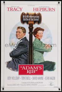 7g072 ADAM'S RIB 24x36 video poster R1989 art of Tracy & Katharine Hepburn by Robert Tanenbaum!