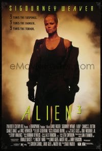 7g073 ALIEN 3 26x38 video poster 1992 Sigourney Weaver, 3 times the danger, 3 times the terror!
