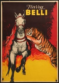 7g006 HARRY BELLI 17x23 German circus poster 1964 great art of a tiger leaping onto a horse!