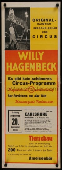 7g008 ORIGINAL CIRCUS WILLY HAGENBECK 12x34 German circus poster 1960s tiger jumping through ring!