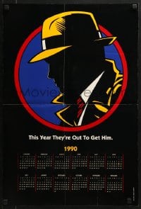 7g039 DICK TRACY calendar 1990 best c/u of Warren Beatty as Chester Gould's comic strip detective!