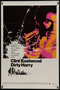 7g619 DIRTY HARRY 1sh 1971 art of Clint Eastwood pointing his .44 magnum, Don Siegel crime classic!