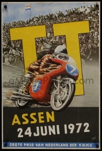 7g251 ASSEN TT 21x32 Dutch special poster 1972 great Otter art of motorcycle riding by huge crowd!
