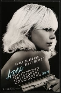 7g049 ATOMIC BLONDE mini poster 2017 great close-up portrait of sexy Charlize Theron with gun!