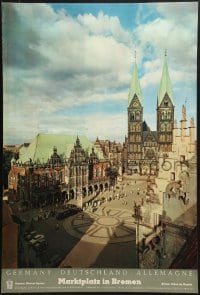 7g013 GERMANY 20x29 German travel poster 1960s great image of Bremen's ancient Market Square!