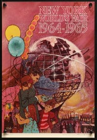 7g024 NEW YORK WORLD'S FAIR 11x16 travel poster 1961 cool Bob Peak art of family & Unisphere!