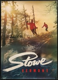 7g026 STOWE VERMONT 21x29 travel poster 1960s Paul Ryan photo of skiers in powder & trees!