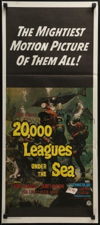 7j006 20,000 LEAGUES UNDER THE SEA Aust daybill R1970s art of Jules Verne's deep sea divers!