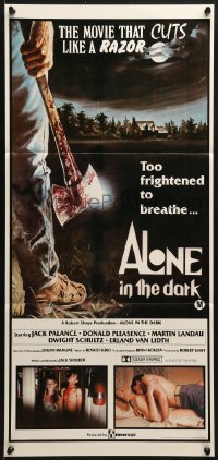7j044 ALONE IN THE DARK Aust daybill 1982 great axe murderer horror art, it cuts like a razor!