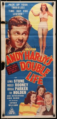7j052 ANDY HARDY'S DOUBLE LIFE Aust daybill 1943 Mickey Rooney, sexiest Esther Williams!