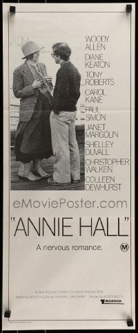 7j054 ANNIE HALL Aust daybill 1977 full-length Woody Allen & Diane Keaton, a nervous romance!