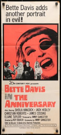 7j055 ANNIVERSARY Aust daybill 1967 Bette Davis with funky eyepatch in English horror!