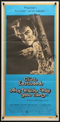 7j056 ANY WHICH WAY YOU CAN Aust daybill 1980 cool artwork of Clint Eastwood & Clyde by Bob Peak!
