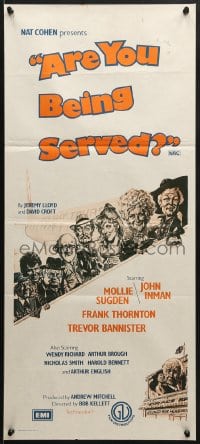 7j062 ARE YOU BEING SERVED Aust daybill 1977 Wendy Richard, Langford art from classic English TV!