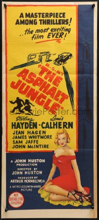 7j065 ASPHALT JUNGLE Aust daybill 1950 sexiest Marilyn Monroe shown, John Huston classic film noir!